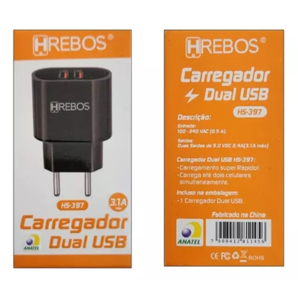 Fonte Doméstica Hrebos 2Usb 2.4A - HS-397
