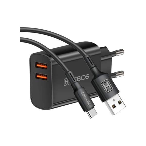Kit Carregador Celular 2.4A Hrebos 2 USB - Type-C - CRG-214C
