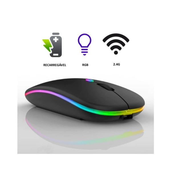 Mouse S/ Fio Recarregável Com Led RGB