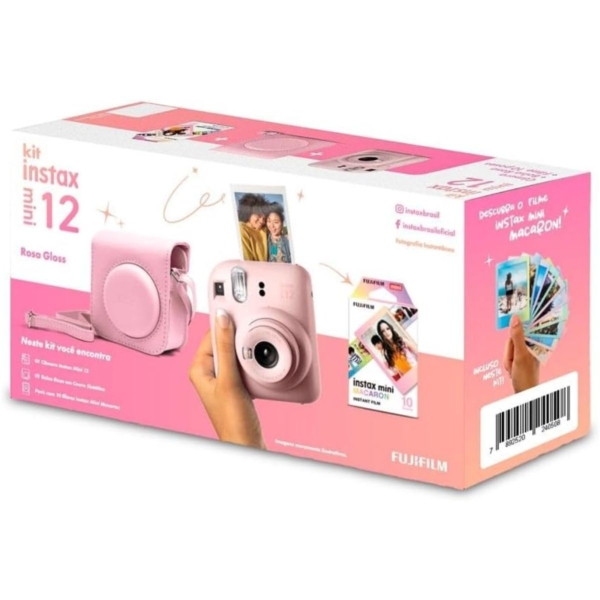 Kit Câmera Instax Mini 12 Bolsa + Filme - Rosa Gloss