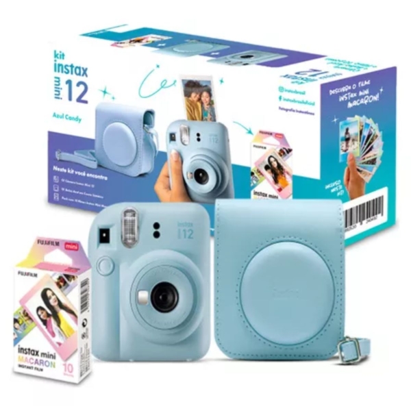 Kit Câmera Instax Mini 12 Bolsa + Filme - Azul Candy