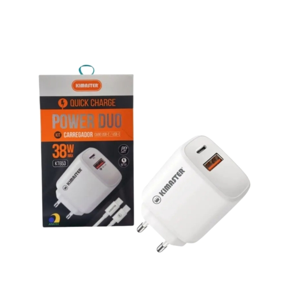 Kit Carregador 38W Kimaster Turbo C/ Cabo Usb-C/Usb-C - T110CC