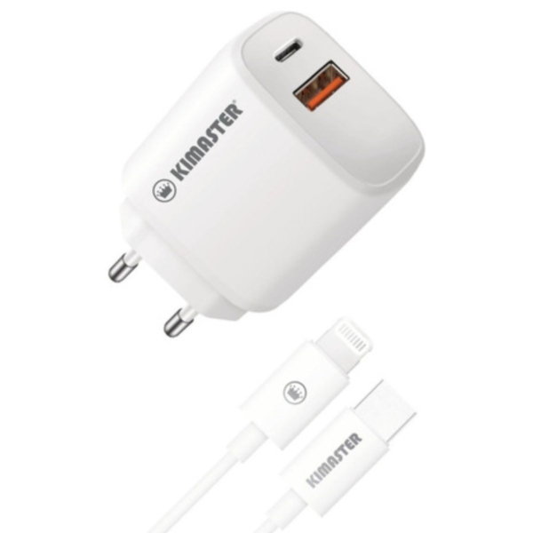 Kit Carregador 18W Kimaster Turbo C/ Cabo Usb-C Lightning - Kt652