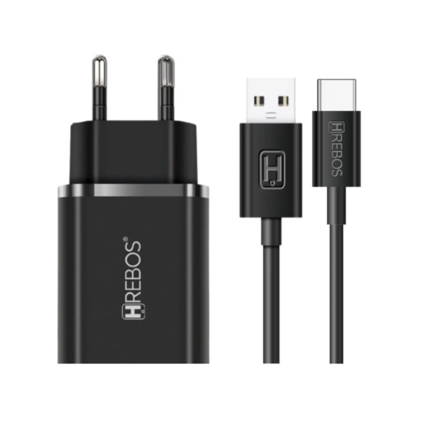 Kit Carregador Celular 2.4A Hrebos 2 USB - Type-C - CRG-214C