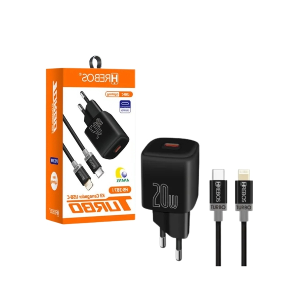 Kit Carregador 20W Hrebos Usb-C/Lightning - HS-387i
