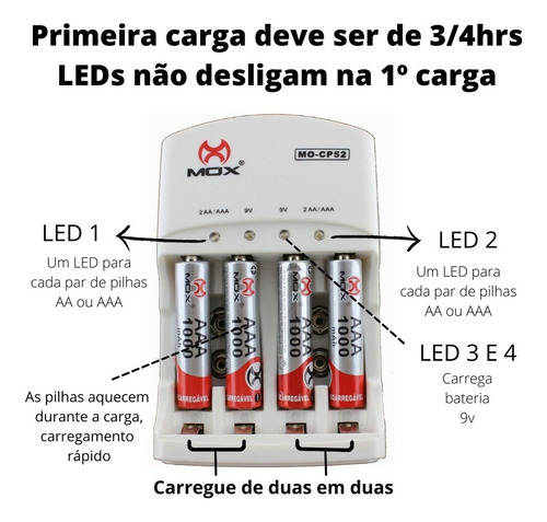Carregador De Pilhas Mox - Mo-Cp50