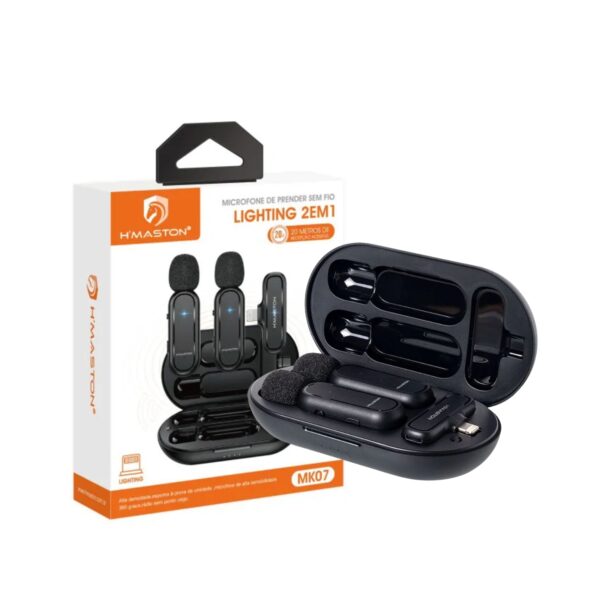 Microfone De Lapela C/ 2 Microfones Wireless Lightning - MK07 - Hmaston