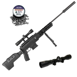 Carabina de Pressão 5,5mm Gás Black Ops + Luneta 4X32 + 4 Chumbinho 5,5mm