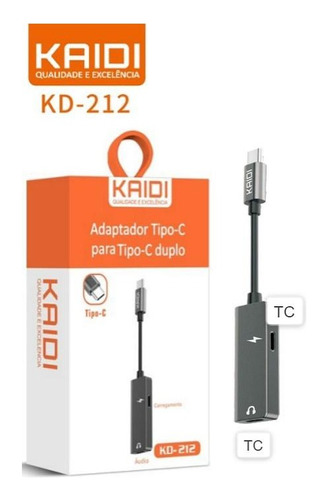 Adaptador Áudio E Carregamento Type-c/Type C - Kd-212
