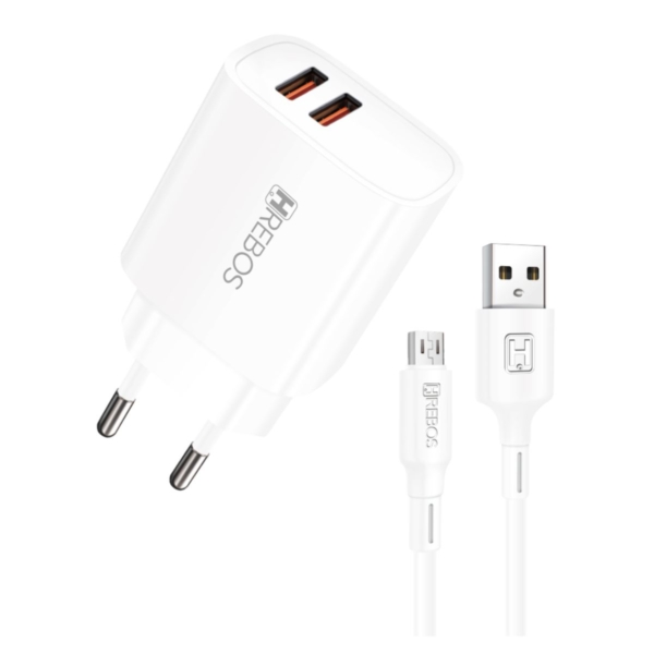 Kit Carregador Celular 2.4A Hrebos 2 USB - Micro Usb -V8 - CRG-214V