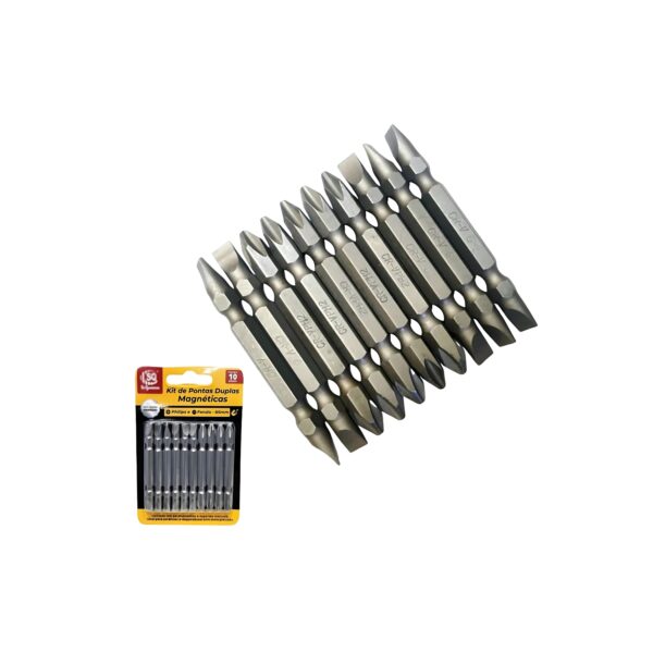 Kit C/ 10 Peças de Pontas Duplas Magnéticas 65mm - SQ-4203