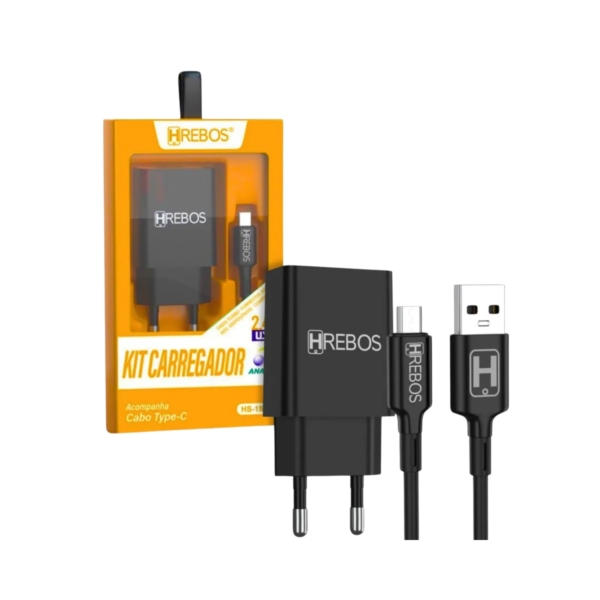 Kit Carregador Celular 2.4A Hrebos 2 USB - Type-C - CRG-214C